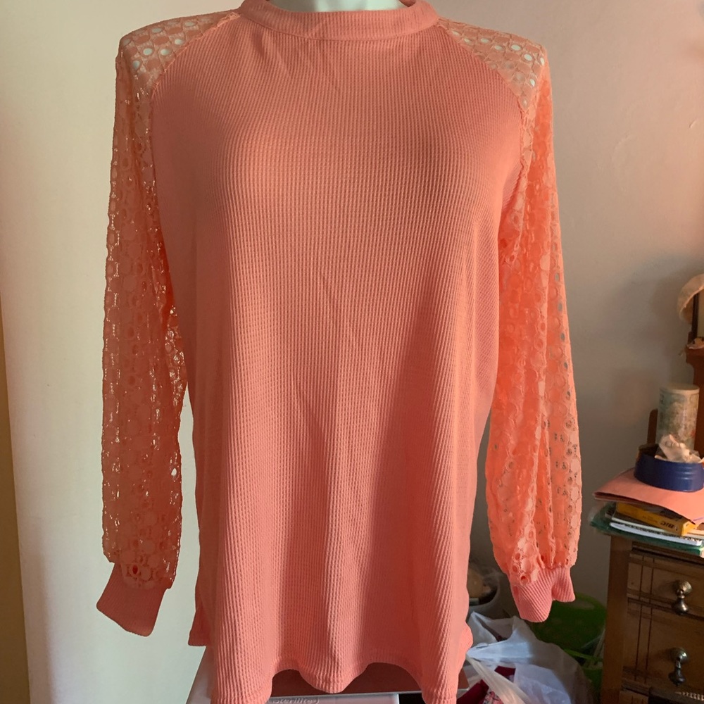 NWT Beautiful Coral Waffle Top